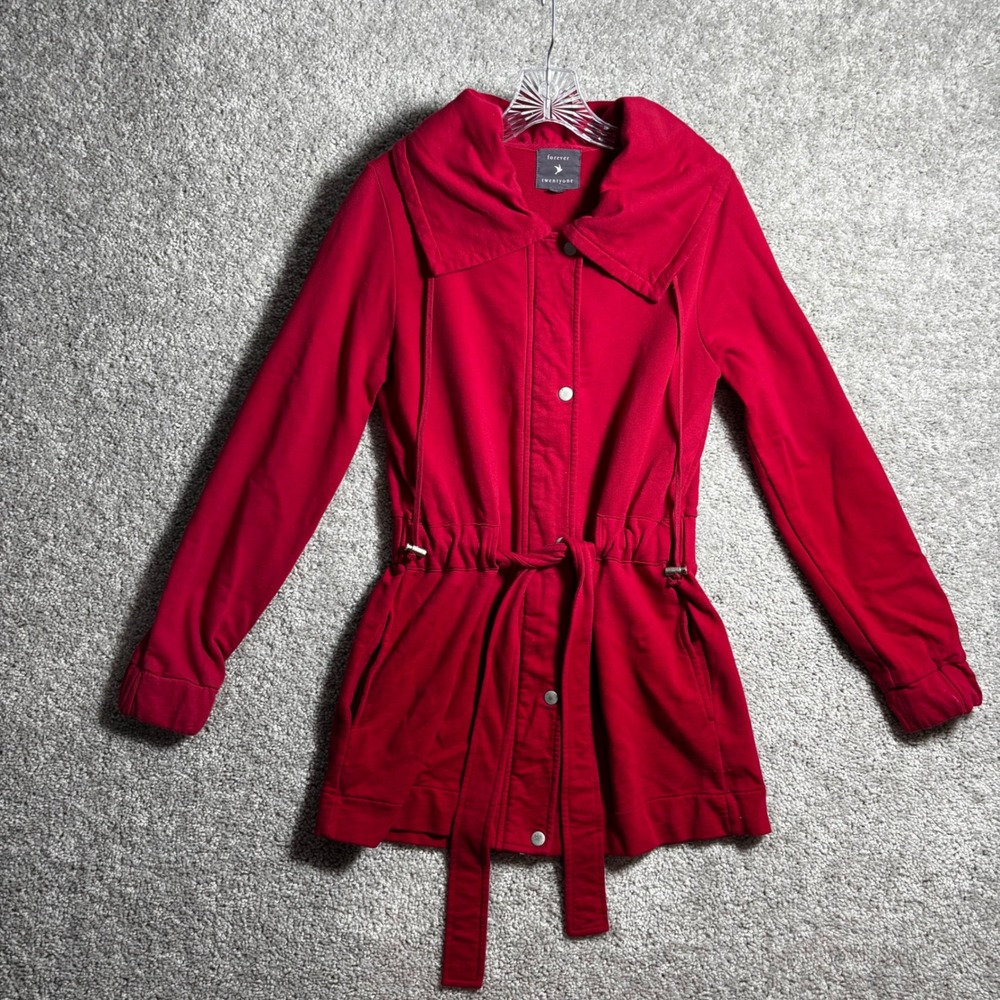 Forever 21 Women Red Utility Anorak Jacket Drawstring Waist Small